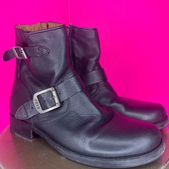 Frye Shoes - FRYE VICKY 6 BLACK LEATHER MOTO BOOT